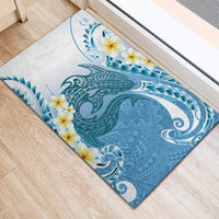 Blue Hawaii Shark Tattoo Rubber Doormat Frangipani With Polynesian Pastel Version LT14 - Polynesian Pride