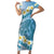 Blue Hawaii Shark Tattoo Short Sleeve Bodycon Dress Frangipani With Polynesian Pastel Version