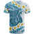 Blue Hawaii Shark Tattoo T Shirt Frangipani With Polynesian Pastel Version