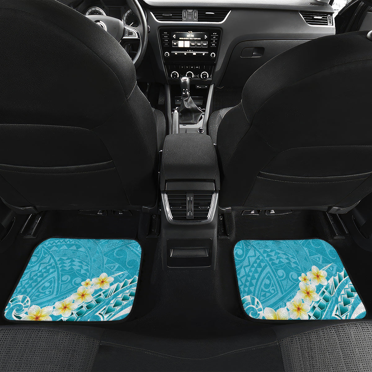 Turquoise Hawaii Shark Tattoo Car Mats Frangipani With Polynesian Pastel Version