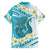 Turquoise Hawaii Shark Tattoo Family Matching Off Shoulder Maxi Dress and Hawaiian Shirt Frangipani With Polynesian Pastel Version