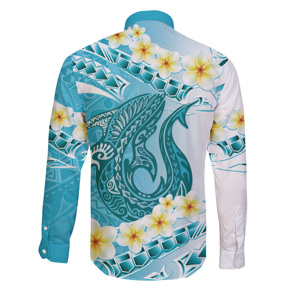 Turquoise Hawaii Shark Tattoo Family Matching Tank Maxi Dress and Hawaiian Shirt Frangipani With Polynesian Pastel Version LT14 - Polynesian Pride