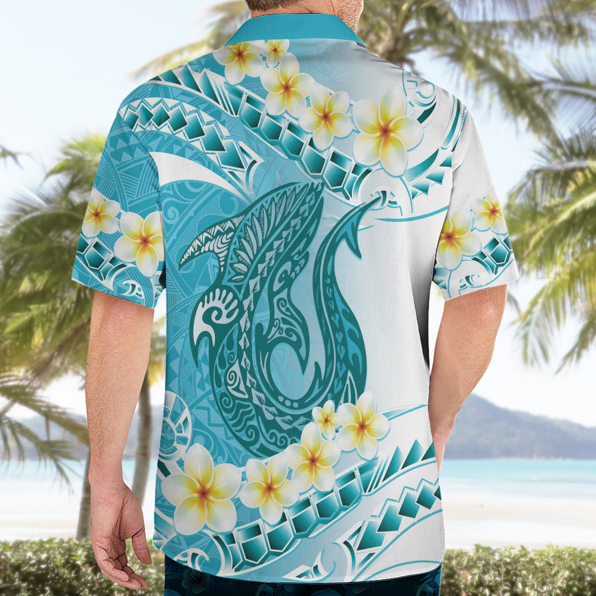 Turquoise Hawaii Shark Tattoo Hawaiian Shirt Frangipani With Polynesian Pastel Version