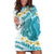 Turquoise Hawaii Shark Tattoo Hoodie Dress Frangipani With Polynesian Pastel Version