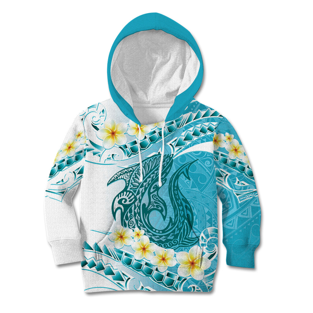 Turquoise Hawaii Shark Tattoo Kid Hoodie Frangipani With Polynesian Pastel Version LT14 Hoodie Turquoise - Polynesian Pride