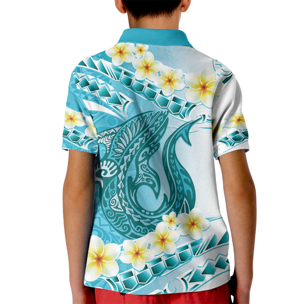 Turquoise Hawaii Shark Tattoo Kid Polo Shirt Frangipani With Polynesian Pastel Version