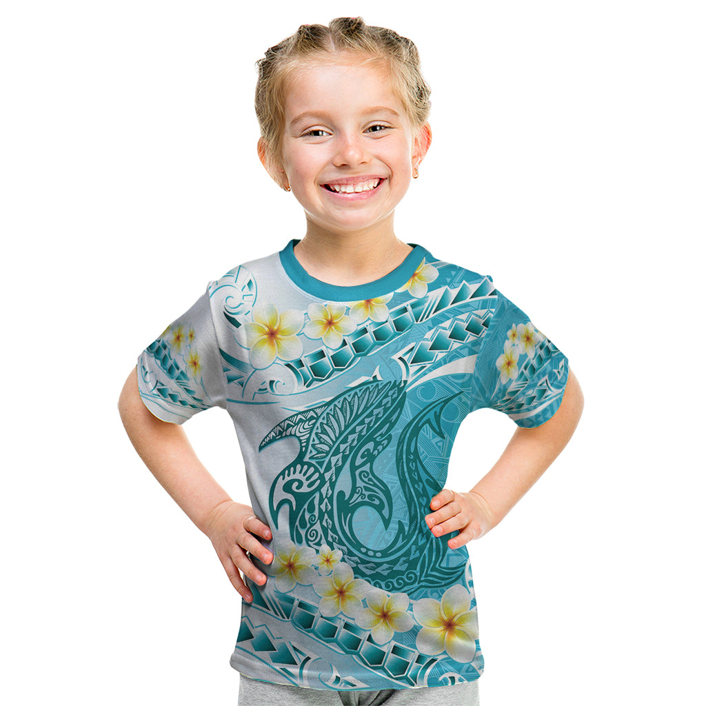 Turquoise Hawaii Shark Tattoo Kid T Shirt Frangipani With Polynesian Pastel Version LT14 Turquoise - Polynesian Pride