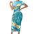 Turquoise Hawaii Shark Tattoo Short Sleeve Bodycon Dress Frangipani With Polynesian Pastel Version