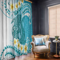 Turquoise Hawaii Shark Tattoo Window Curtain Frangipani With Polynesian Pastel Version LT14 - Polynesian Pride