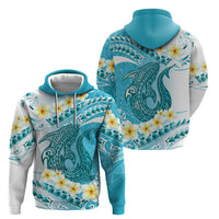 Turquoise Hawaii Shark Tattoo Zip Hoodie Frangipani With Polynesian Pastel Version