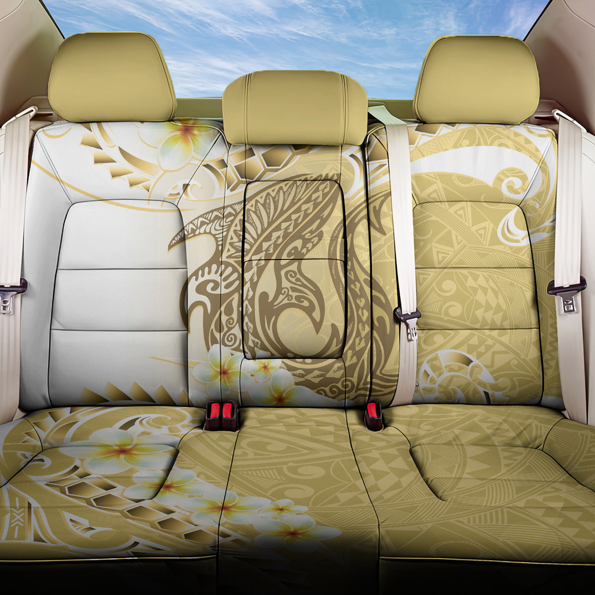 Gold Hawaii Shark Tattoo Back Car Seat Cover Frangipani With Polynesian Pastel Version
