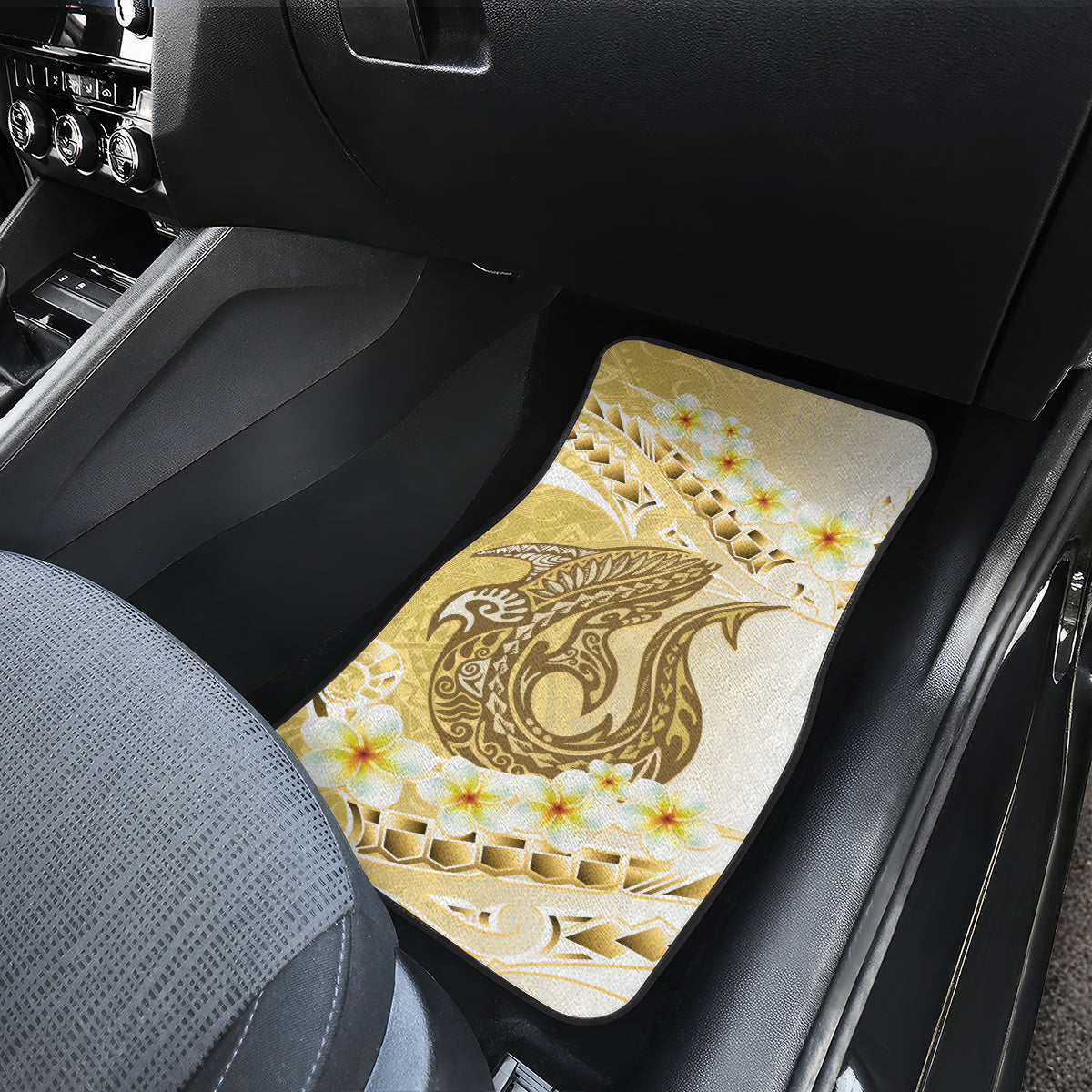 Gold Hawaii Shark Tattoo Car Mats Frangipani With Polynesian Pastel Version