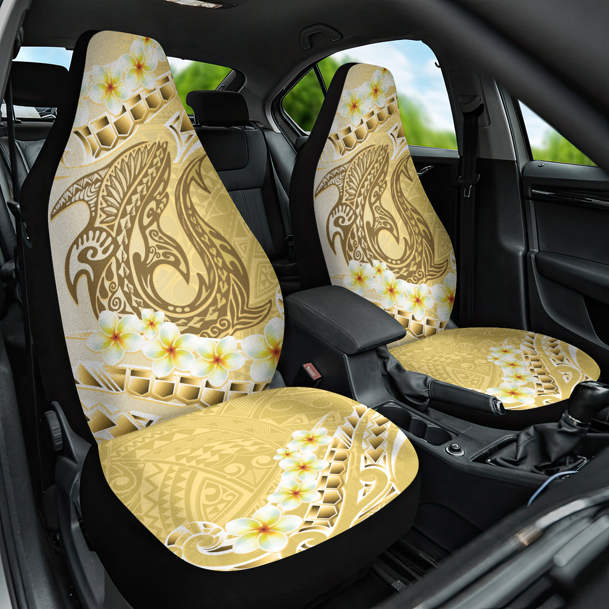 Gold Hawaii Shark Tattoo Car Seat Cover Frangipani With Polynesian Pastel Version