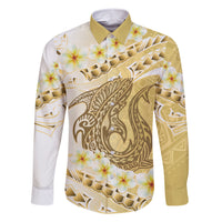Gold Hawaii Shark Tattoo Family Matching Short Sleeve Bodycon Dress and Hawaiian Shirt Frangipani With Polynesian Pastel Version LT14 Dad's Shirt - Long Sleeve Gold - Polynesian Pride