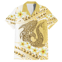 Gold Hawaii Shark Tattoo Family Matching Summer Maxi Dress and Hawaiian Shirt Frangipani With Polynesian Pastel Version LT14 Dad's Shirt - Short Sleeve Gold - Polynesian Pride
