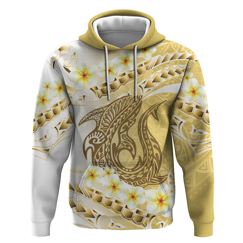 Gold Hawaii Shark Tattoo Hoodie Frangipani With Polynesian Pastel Version