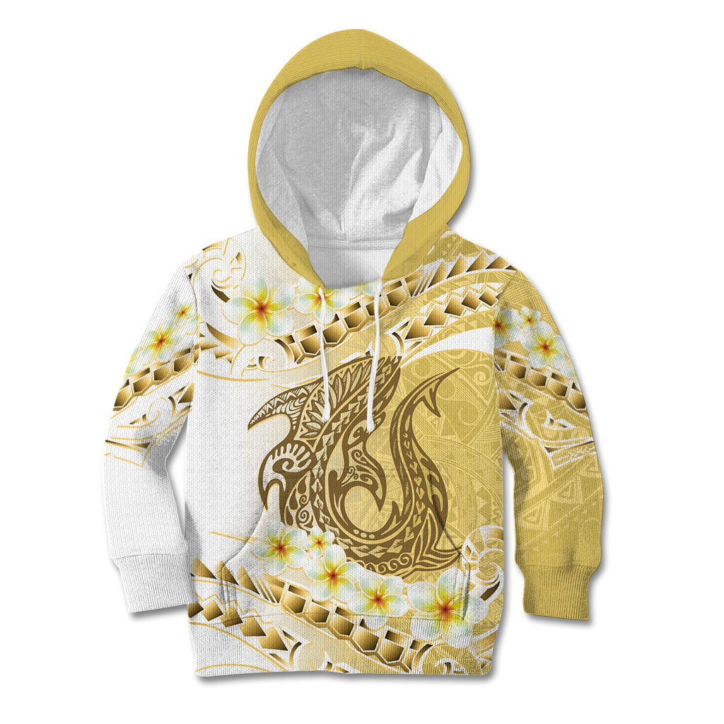 Gold Hawaii Shark Tattoo Kid Hoodie Frangipani With Polynesian Pastel Version LT14 Hoodie Gold - Polynesian Pride