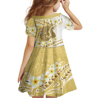 Gold Hawaii Shark Tattoo Kid Short Sleeve Dress Frangipani With Polynesian Pastel Version LT14 - Polynesian Pride