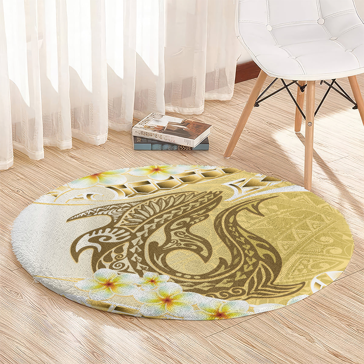 Gold Hawaii Shark Tattoo Round Carpet Frangipani With Polynesian Pastel Version LT14 - Polynesian Pride