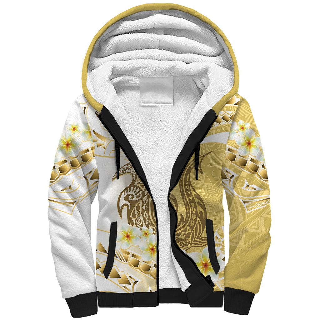 Gold Hawaii Shark Tattoo Sherpa Hoodie Frangipani With Polynesian Pastel Version