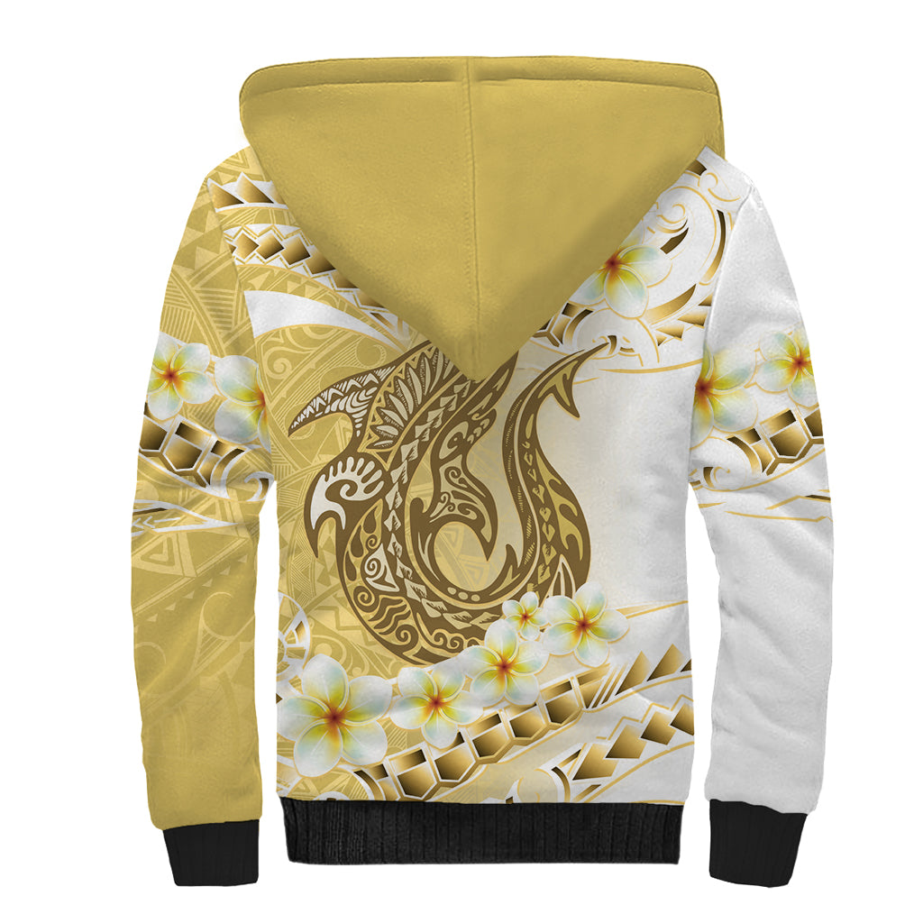 Gold Hawaii Shark Tattoo Sherpa Hoodie Frangipani With Polynesian Pastel Version