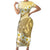 Gold Hawaii Shark Tattoo Short Sleeve Bodycon Dress Frangipani With Polynesian Pastel Version