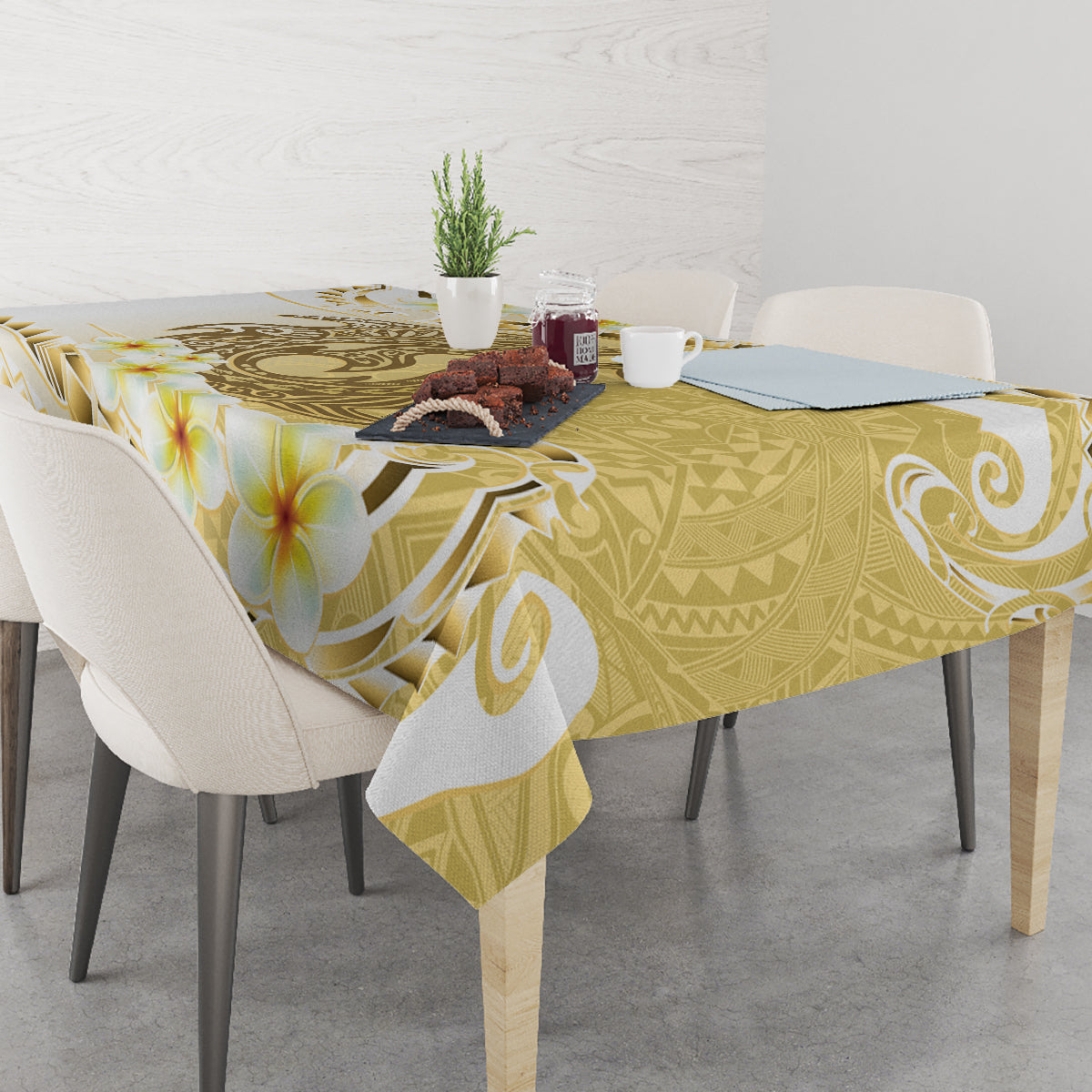 Gold Hawaii Shark Tattoo Tablecloth Frangipani With Polynesian Pastel Version