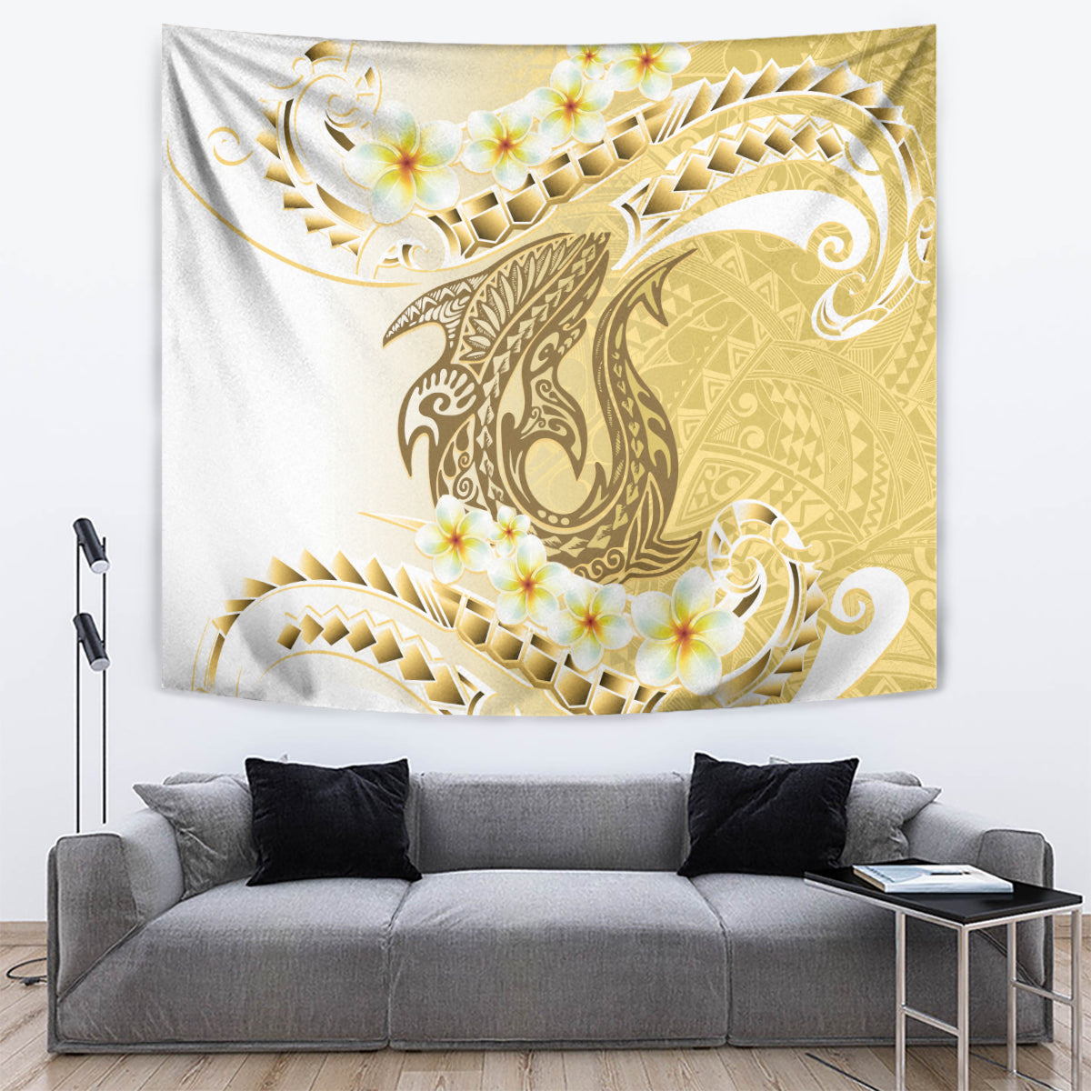Gold Hawaii Shark Tattoo Tapestry Frangipani With Polynesian Pastel Version LT14 Gold - Polynesian Pride