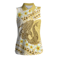 Gold Hawaii Shark Tattoo Women Sleeveless Polo Shirt Frangipani With Polynesian Pastel Version