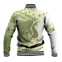 Green Hawaii Shark Tattoo Baseball Jacket Frangipani With Polynesian Pastel Version LT14 - Polynesian Pride