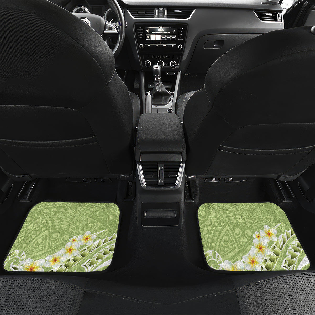 Green Hawaii Shark Tattoo Car Mats Frangipani With Polynesian Pastel Version