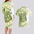 Green Hawaii Shark Tattoo Couples Matching Long Sleeve Bodycon Dress and Hawaiian Shirt Frangipani With Polynesian Pastel Version