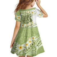 Green Hawaii Shark Tattoo Family Matching Long Sleeve Bodycon Dress and Hawaiian Shirt Frangipani With Polynesian Pastel Version