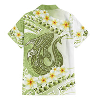 Green Hawaii Shark Tattoo Family Matching Mermaid Dress and Hawaiian Shirt Frangipani With Polynesian Pastel Version