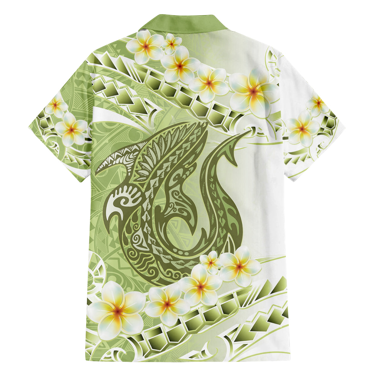 Green Hawaii Shark Tattoo Family Matching Off Shoulder Maxi Dress and Hawaiian Shirt Frangipani With Polynesian Pastel Version