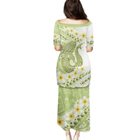 Green Hawaii Shark Tattoo Family Matching Puletasi and Hawaiian Shirt Frangipani With Polynesian Pastel Version