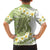 Green Hawaii Shark Tattoo Family Matching Short Sleeve Bodycon Dress and Hawaiian Shirt Frangipani With Polynesian Pastel Version
