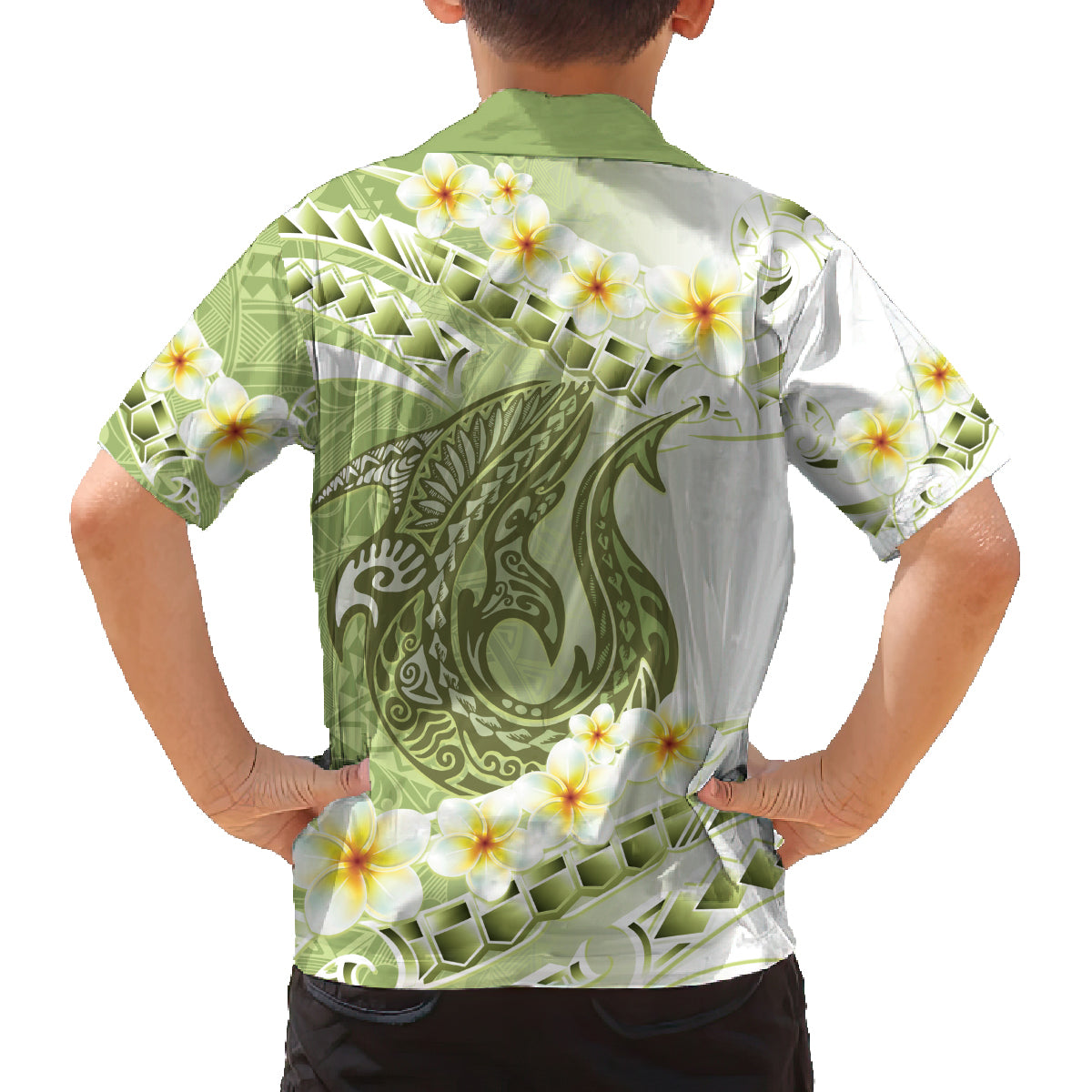 Green Hawaii Shark Tattoo Family Matching Summer Maxi Dress and Hawaiian Shirt Frangipani With Polynesian Pastel Version LT14 - Polynesian Pride