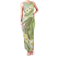 Green Hawaii Shark Tattoo Family Matching Tank Maxi Dress and Hawaiian Shirt Frangipani With Polynesian Pastel Version