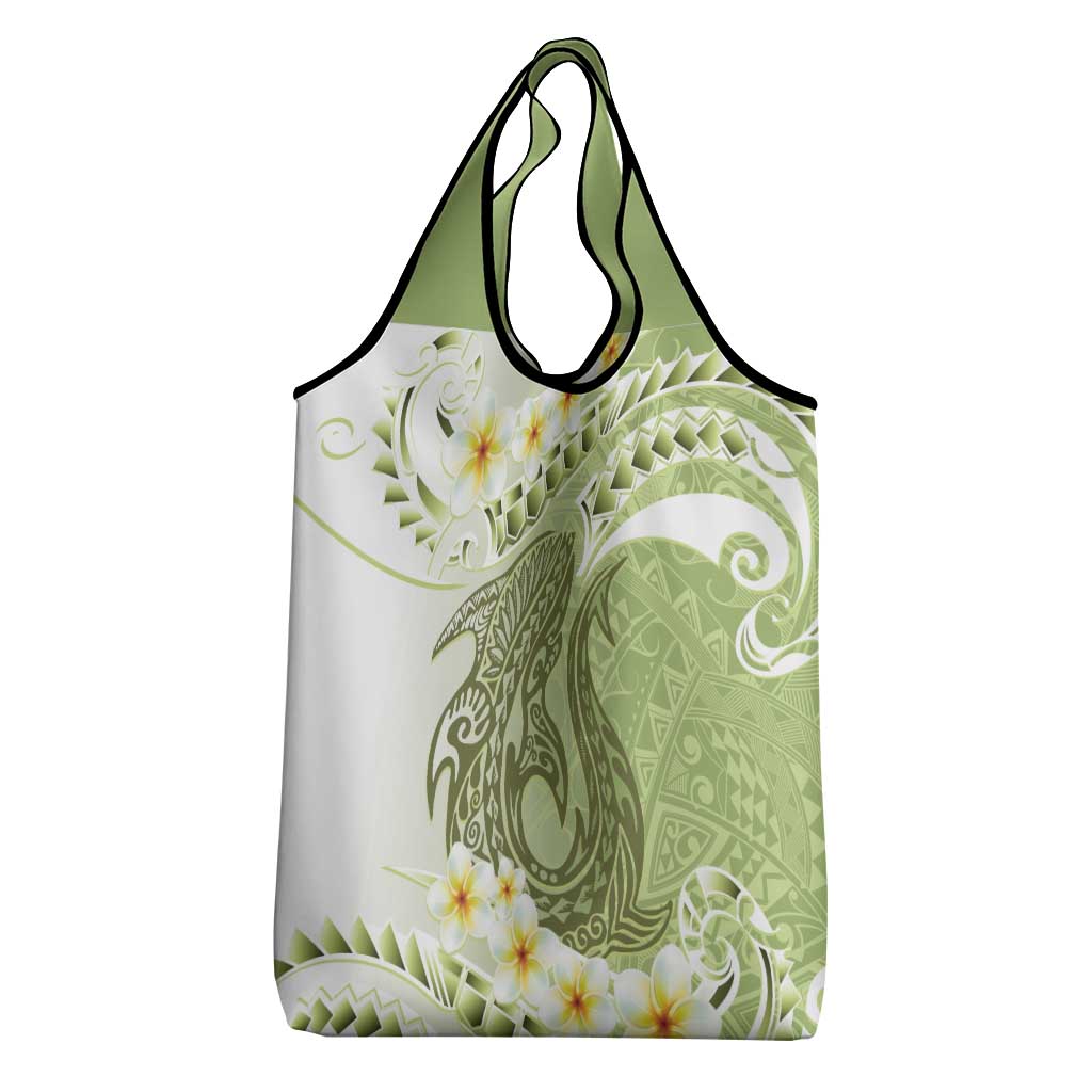Green Hawaii Shark Tattoo Grocery Bag Frangipani With Polynesian Pastel Version