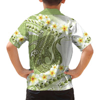 Green Hawaii Shark Tattoo Kid Hawaiian Shirt Frangipani With Polynesian Pastel Version LT14 - Polynesian Pride