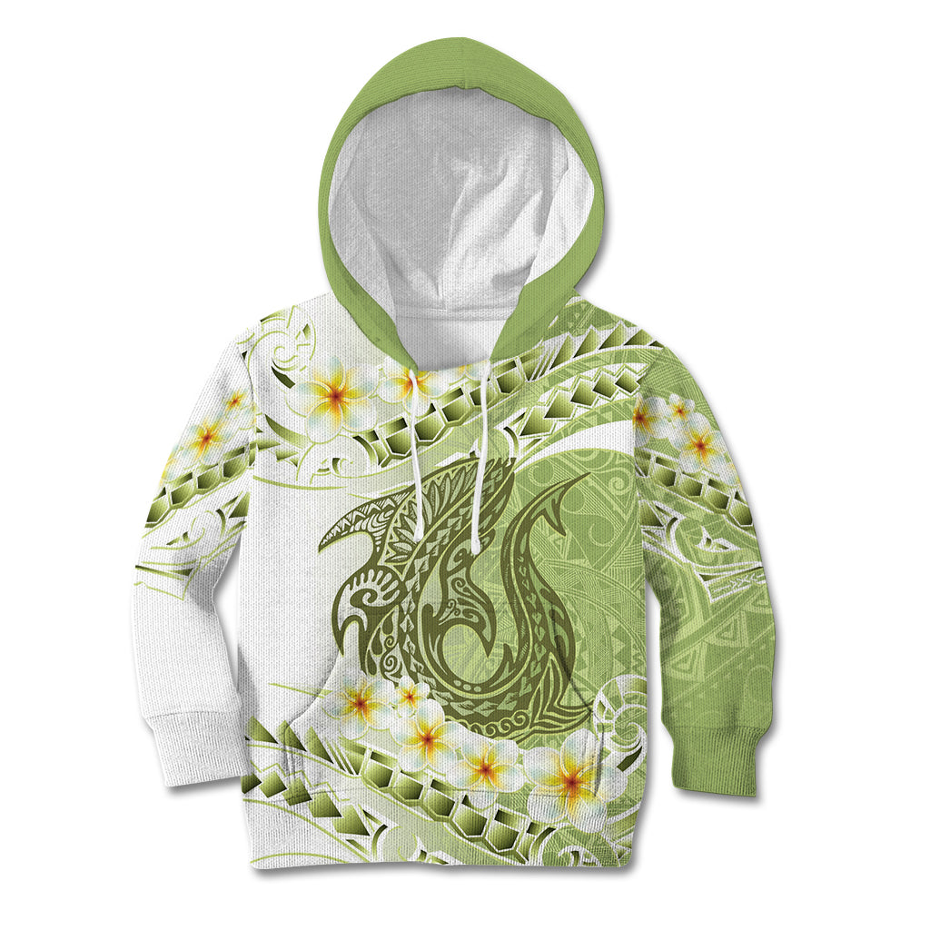 Green Hawaii Shark Tattoo Kid Hoodie Frangipani With Polynesian Pastel Version LT14 Hoodie Green - Polynesian Pride