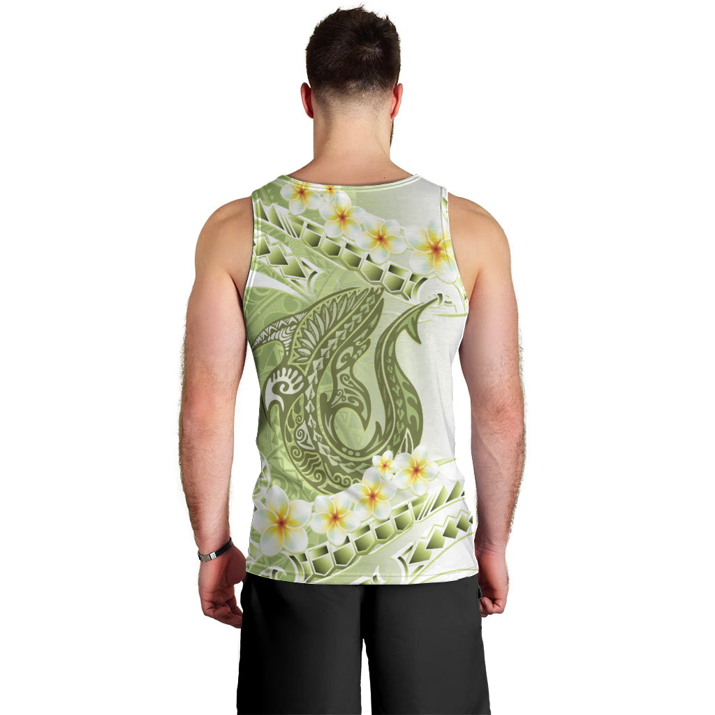 Green Hawaii Shark Tattoo Men Tank Top Frangipani With Polynesian Pastel Version
