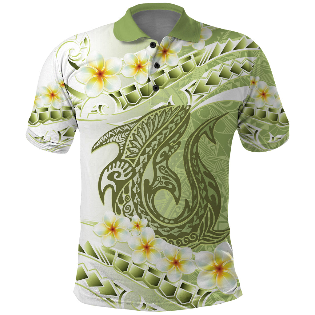 Green Hawaii Shark Tattoo Polo Shirt Frangipani With Polynesian Pastel Version