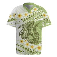 Green Hawaii Shark Tattoo Rugby Jersey Frangipani With Polynesian Pastel Version