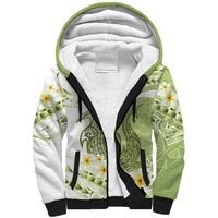 Green Hawaii Shark Tattoo Sherpa Hoodie Frangipani With Polynesian Pastel Version