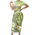 Green Hawaii Shark Tattoo Short Sleeve Bodycon Dress Frangipani With Polynesian Pastel Version