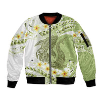 Green Hawaii Shark Tattoo Sleeve Zip Bomber Jacket Frangipani With Polynesian Pastel Version
