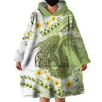 Green Hawaii Shark Tattoo Wearable Blanket Hoodie Frangipani With Polynesian Pastel Version
