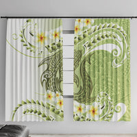 Green Hawaii Shark Tattoo Window Curtain Frangipani With Polynesian Pastel Version LT14 With Hooks Green - Polynesian Pride